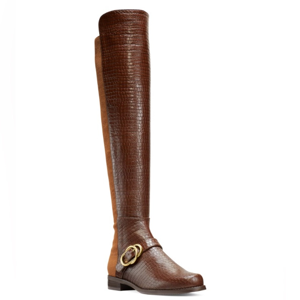 Stuart Weitzman Siella 50/50 Croc-like Leather Boot Sz 8.5